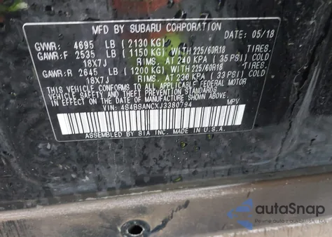 2018 Subaru Outback 2.5I Limited из США, поврежденный, VIN 4S4BSANCXJ3380794